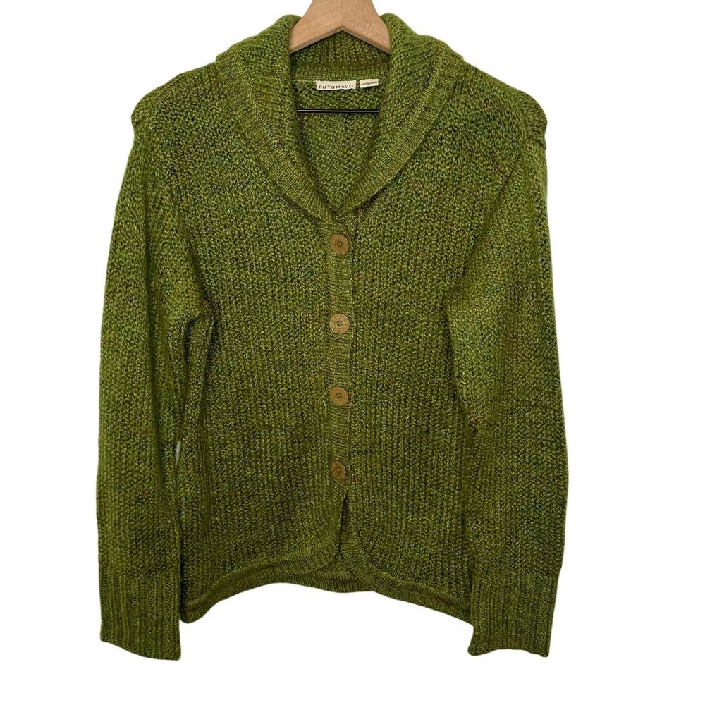 PUTUMAYO Women's L Green Knit Button Cardigan Sweater